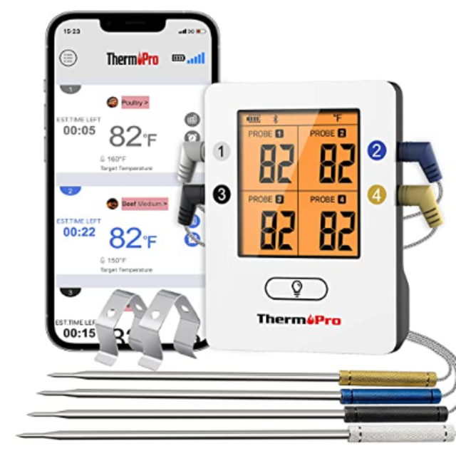 ThermoPro TP25 500ft Wireless Bluetooth Meat Thermometer with 4 Temperature Probes Smart Digital Cooking BBQ Thermometer for Grilling Oven Food Smoker Thermometer, Rechargeable