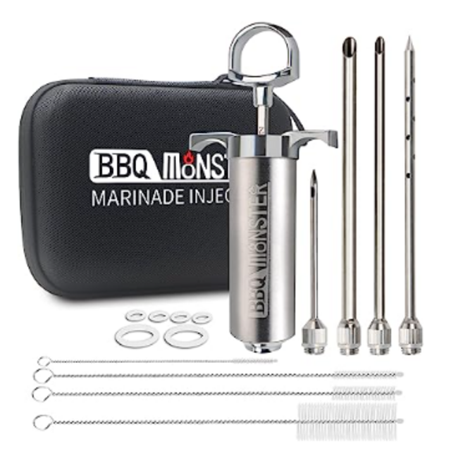 BBQ Monster Meat Injector Syringe Kit with 4 Professional Marinade Injector Needles and Travel Case for BBQ Grill Smoker, Turkey, Brisket