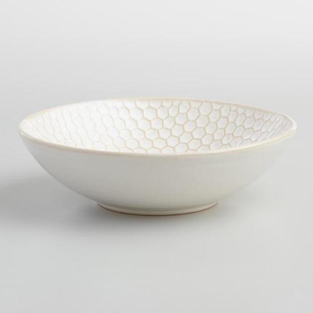 Medium White Textured Stoneware Bowls Set of 4