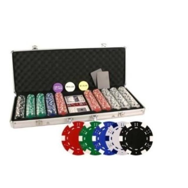 Da Vinci 500 Poker Set with Chips, Case, Dealer Buttons, Cards, Cut Cards, and Dice