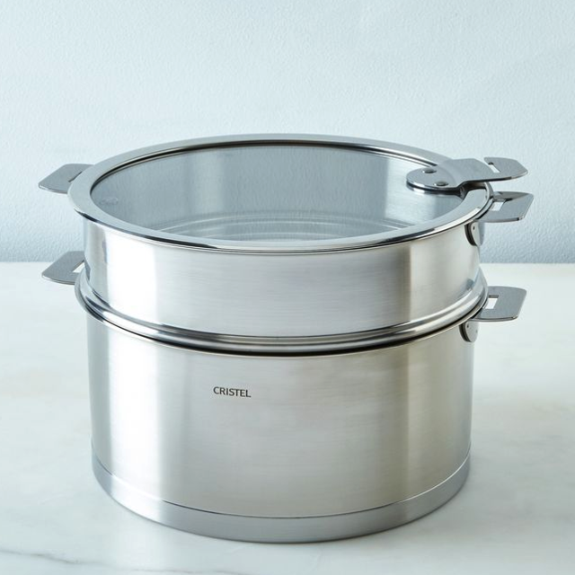 Cristel Space-Saving Stewpan with Lid, 5.5 Quart (Stewpan + Steamer)