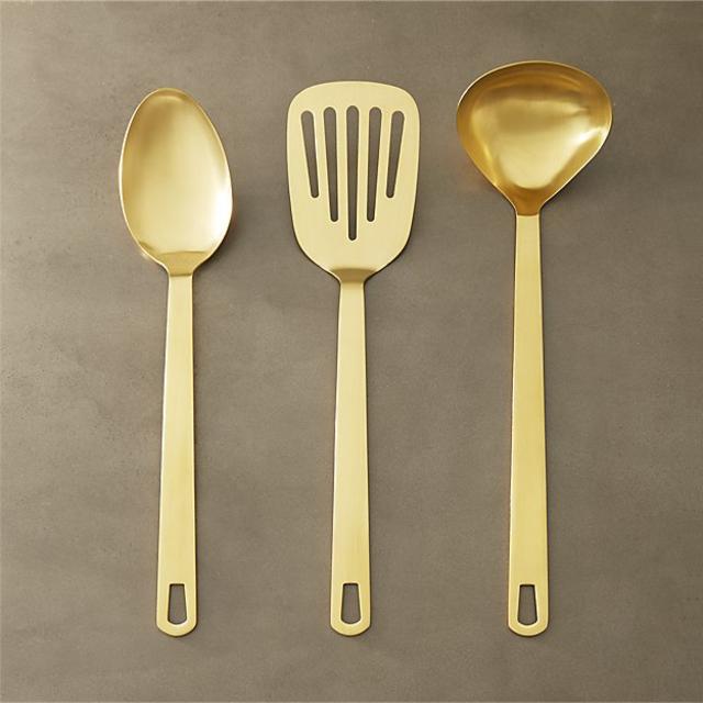 set of 3 brushed gold kitchen utensils