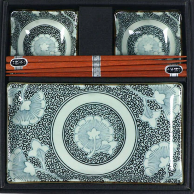 Antique Green Ginkgo Sushi Set for Two