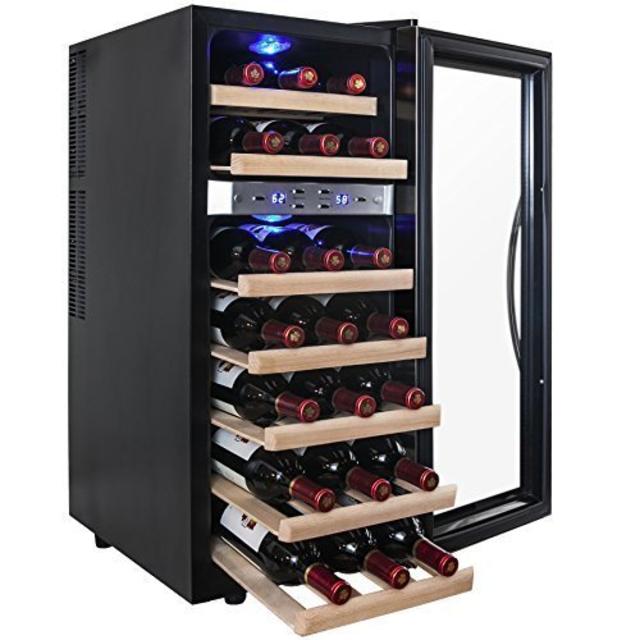 AKDY 21 Bottle Dual Zone Thermoelectric Freestanding Wine Cooler Cellar Chiller Refrigerator Fridge Quiet Operation with Wooden Shevles