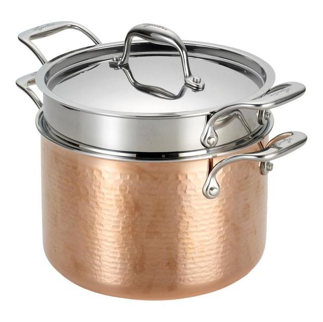 Lagostina Q5544864 Martellata Tri-ply Hammered Stainless Steel Copper Dishwasher Safe Oven Safe Pasta Pot with Lid and Pasta Insert Cookware, 6-Quart, Copper