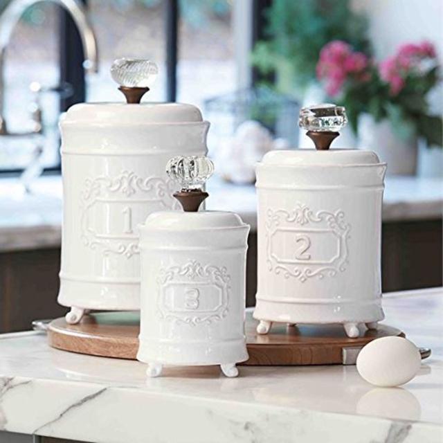 Mud Pie 4931002 Kitchen Canister (Set of 3), White