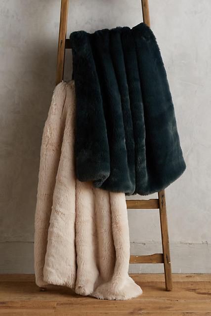 Fireside Faux-Fur Throw Blanket in Blush