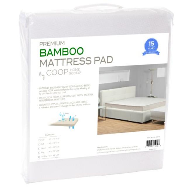 Bamboo Mattress Pad Protector - King - White