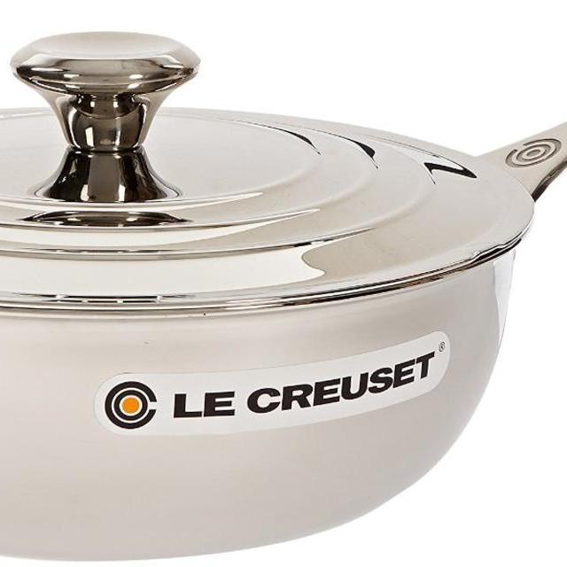 Le Creuset Tri-Ply Stainless Steel Saucier Pan with Lid and Helper Handle, 3.5-Quart