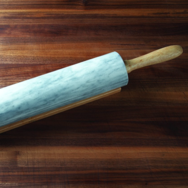 Fox Run Marble Rolling Pin with Wood Base, White