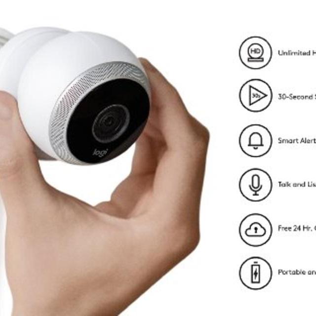 Logitech Circle Wireless 1080p Video Battery Powered Security Camera with Person Detection, Motion Zones and Custom Alerts (White)