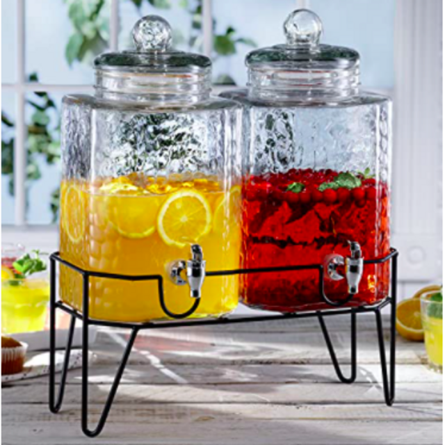 Glass Beverage Drink Dispensers with Metal Stand