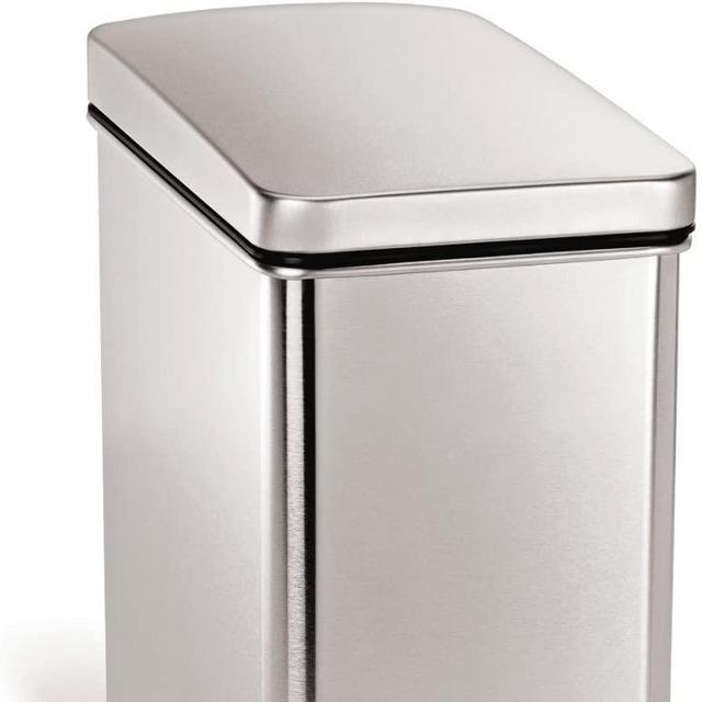 Stainless Steel Bathroom Slim Profile Trash Can, Brushed Stainless Steel