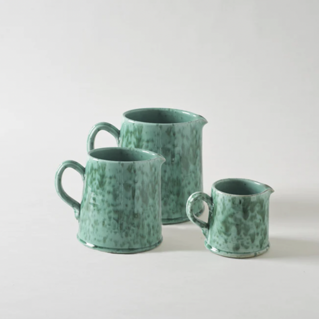 Green on Green Splatterware Pitchers