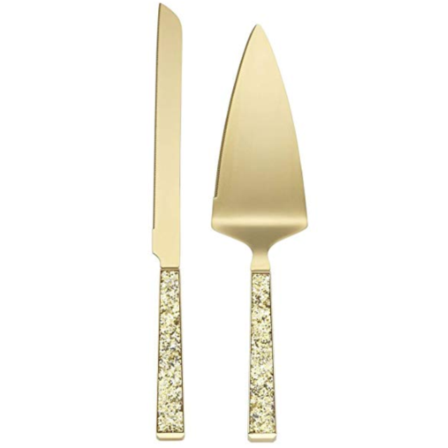 Kate Spade New York Simply Sparkling Gold Cake Knife and Cake Server Dessert Set, Gold-Plated Metal