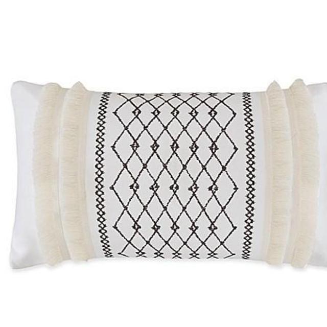 INK+IVY Bea Ivory Embroidered Cotton Oblong Throw Pillow with Tassels