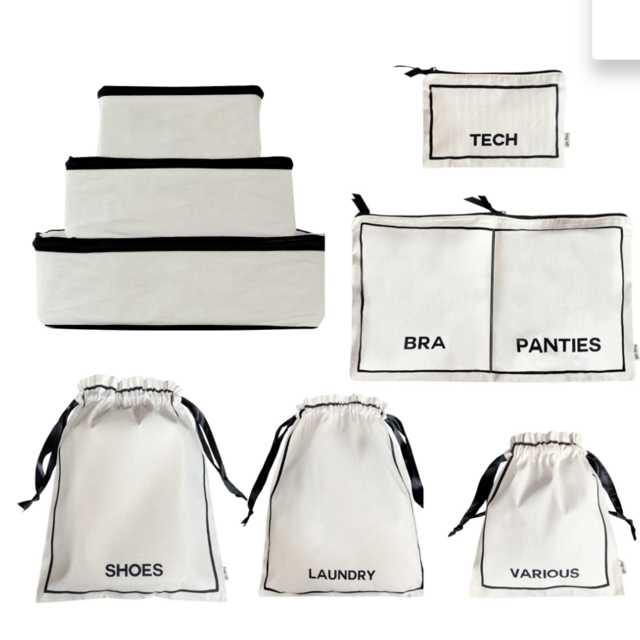 BA Packing Organizers and Travel Set in High Quality Cotton, 8-pack Cream