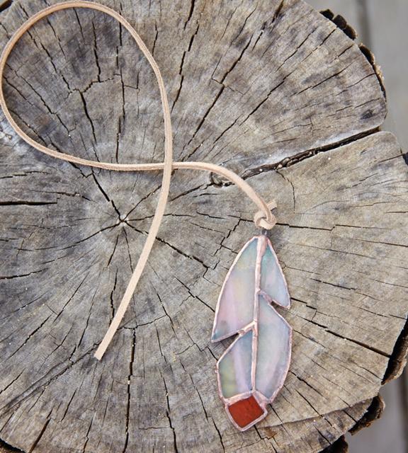 Stained Glass Cedar Waxwing Feather
