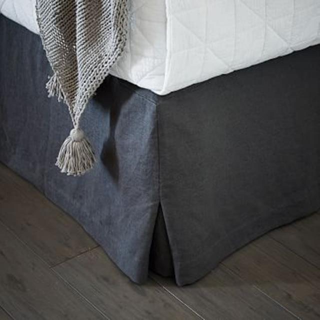 Belgian Flax Linen Bed Skirt- SLATE Queen size