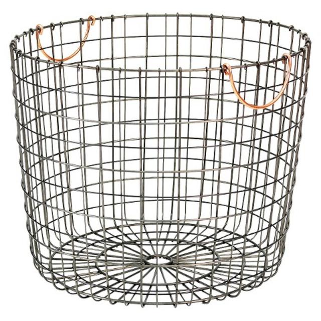 Extra Large Round Wire Decorative Storage Bin - Antique Pewter with Copper Handle - Threshold™