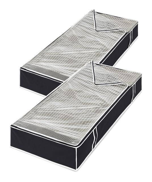 Zober Flexible Zippered Underbed Storage Bag (Pack of 2) Breathable Polypropylene Storage Bags for Blankets Clothes, Shoes, and Linens 18 x 42 x 6 inches - Black