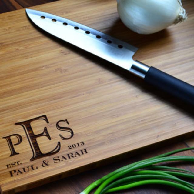 Personalized Cutting Board Engraved Bamboo Wood "Monogrammed Corner" for Wedding, Anniversary gift