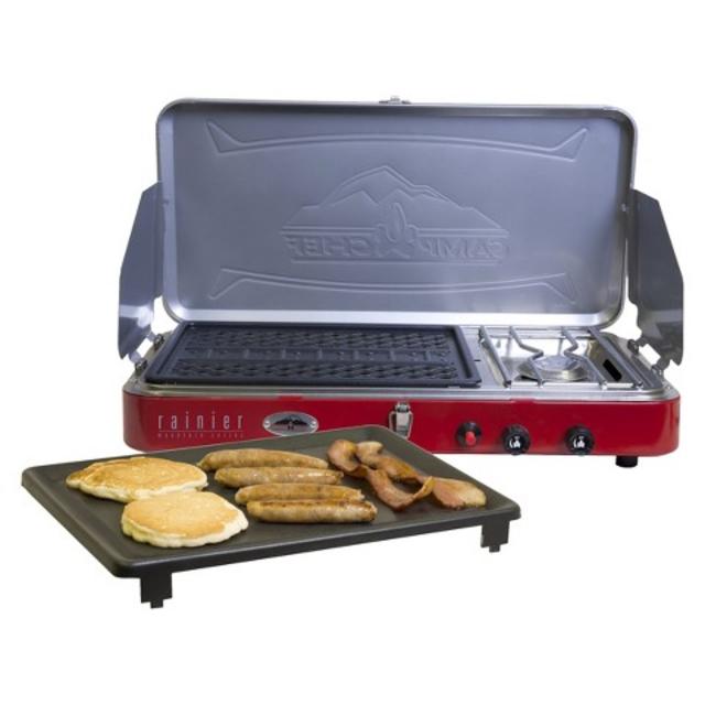 Camp Chef Rainier Mountain Series Burner Stove, Grill and Griddle Combo product details page