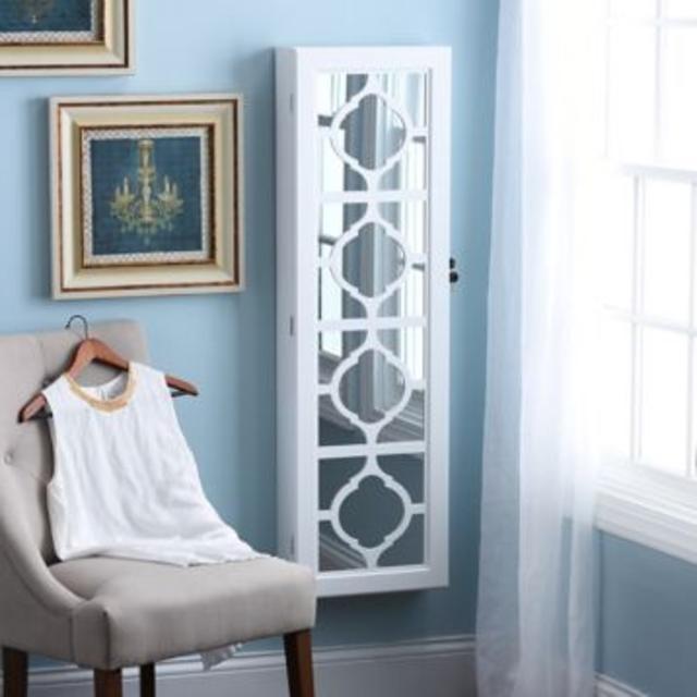 White Trellis Jewelry Armoire Mirror