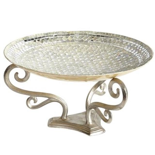 White & Silver Mosaic Bowl with Stand
