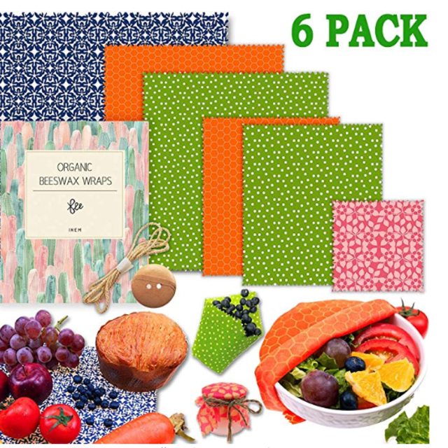 Beeswax Food Wrap, Set of 6 Pack Beeswax Wraps - Eco Friendly
