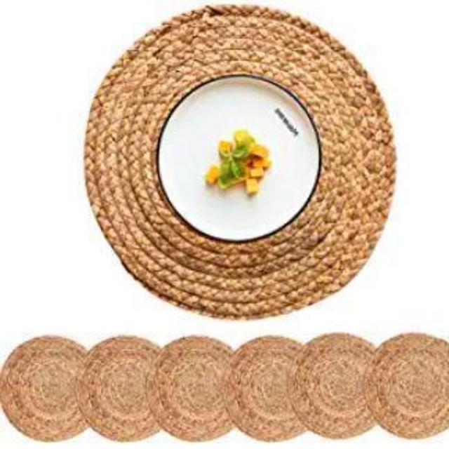 CY SISTERS Round Placemats Set of 6 Rattan Placemats