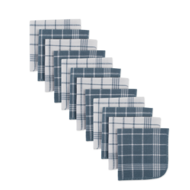 J&M Waffle Weave Terry Dishcoth, 13x13", 12-Piece, Blue & White
