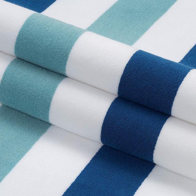 Cabana Beach Towel by Laguna Beach Textile Co, Oversized Marine Blue & Sea Glass Green Summer Sunbathing and Pool Side Lounge Comfort, Plush Cotton Softness with Colorful Stripes, Large 70” x 35”