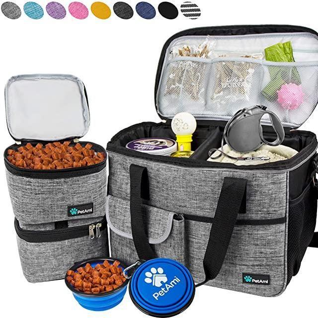 PetAmi Dog Travel Bag | Airline Approved Tote Organizer with Multi-Function Pockets, Food Container Bag and Collapsible Bowl | Perfect Weekend Pet Travel Set for Dog, Cat