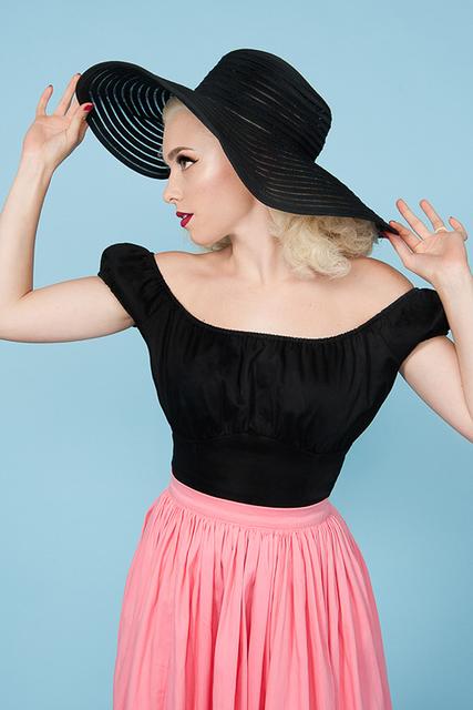 Sheer Ribbon Wide Brim Sun Hat in Black