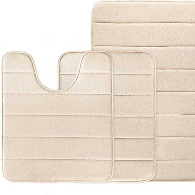 BSAOUTZ Bathroom Rugs, Memory Foam Bath Mat Set, Absorbent Non-Slip, Fast Drying Machine Washable Bathroom Rugs Sets 3 Piece for Bath Room Tub Shower, Beige