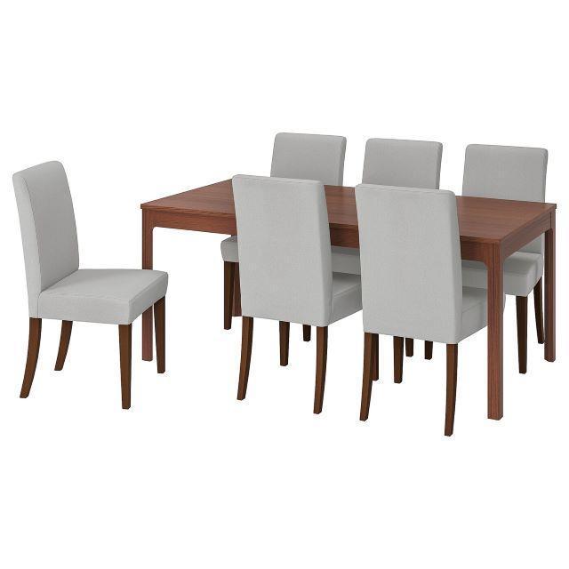 EKEDALEN / HENRIKSDAL Table and 6 chairs, brown, Orrsta light gray, 70 7/8/94 1/2 "