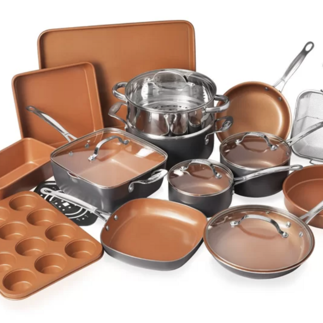 Gotham Steel Original Copper 20 Pieces Ceramic Non Stick Cookware Set with Bakeware
