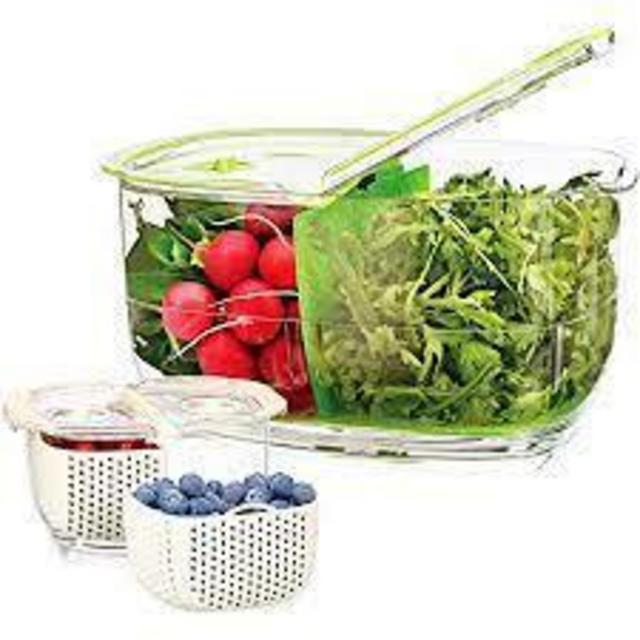 LUXEAR Fresh Produce Vegetable Fruit Storage Containers 3Piece Set, BPA-free Fridge Storage Container, Partitioned Salad Container, Fridge Organizers, Used in Storing Fruits Vegetables Meat Fresh Fish