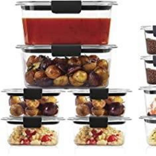 Rubbermaid Brilliance Storage Plastic Lids, Leak Proof Food Container, Clear, 24-Piece & Leak-Proof Brilliance Food Storage Set | 9.6 Cup Plastic Containers, 2-Pack, Clear