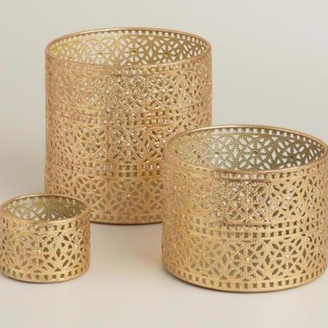 Gold Lace Metal Hurricane Candleholders-set of 3