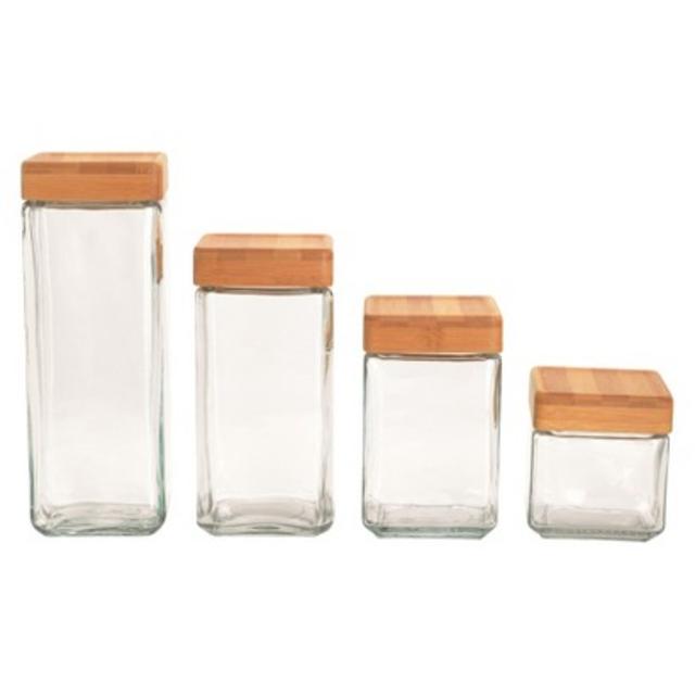 Anchor Square Glass Tall Canister with Bamboo Lid