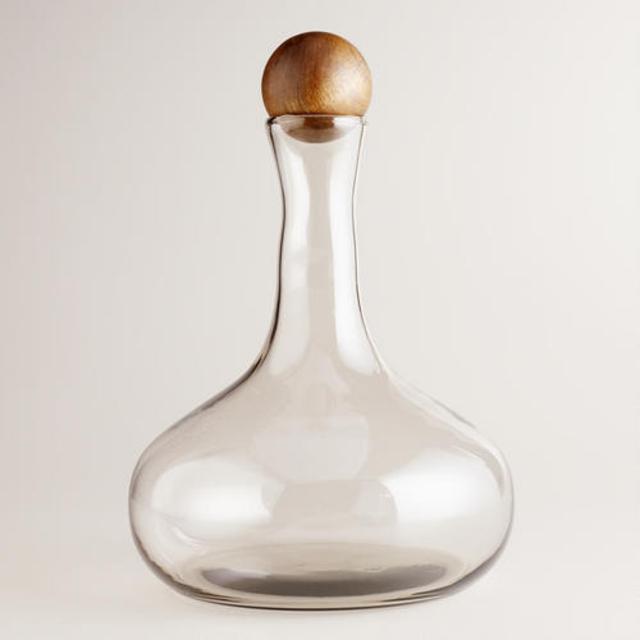 Large Glass Decanter with Wood Stopper