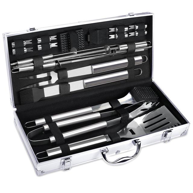 FYLINA BBQ Grilling Set 21-Piece Upgraded Stainless Steel Utensils Barbecue Tools Grill Accessories with Aluminum Storage Case - Perfect Outdoor Grilling Kit