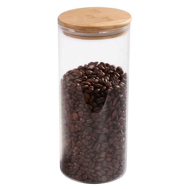 Glass Coffee Bean Container, 52.36 FL OZ (1550 ML), 77L Glass Food Storage Jar with Airtight Seal Bamboo Lid - Modern Design Clear Glass Food Storage Canister for Serving Tea, Coffee, Spice and More