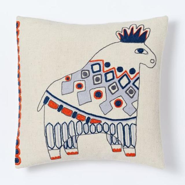 Embroidered Bull Pillow Cover