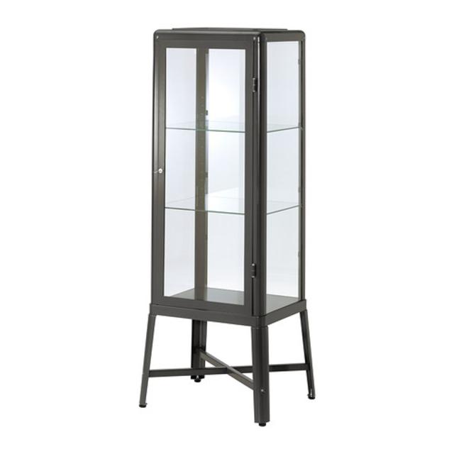 Glass-door cabinet, dark gray