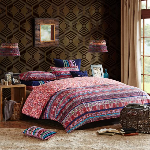 Josie by Natori Katina King Duvet Cover Set in Blue/Red