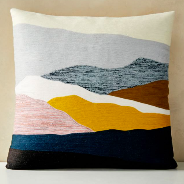 Crewel Landscape Washed Gemstone Pillow Cover