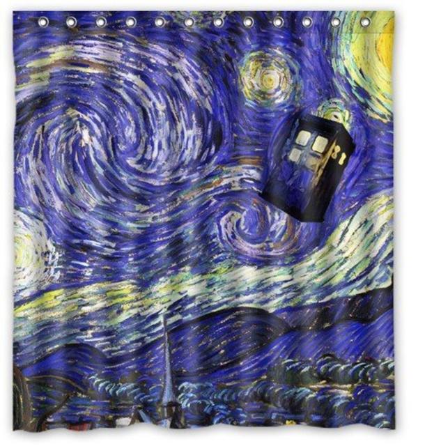 Tardis Doctor Who Starry Night Trendy Hipster Custom Shower Curtain 66" x 72"